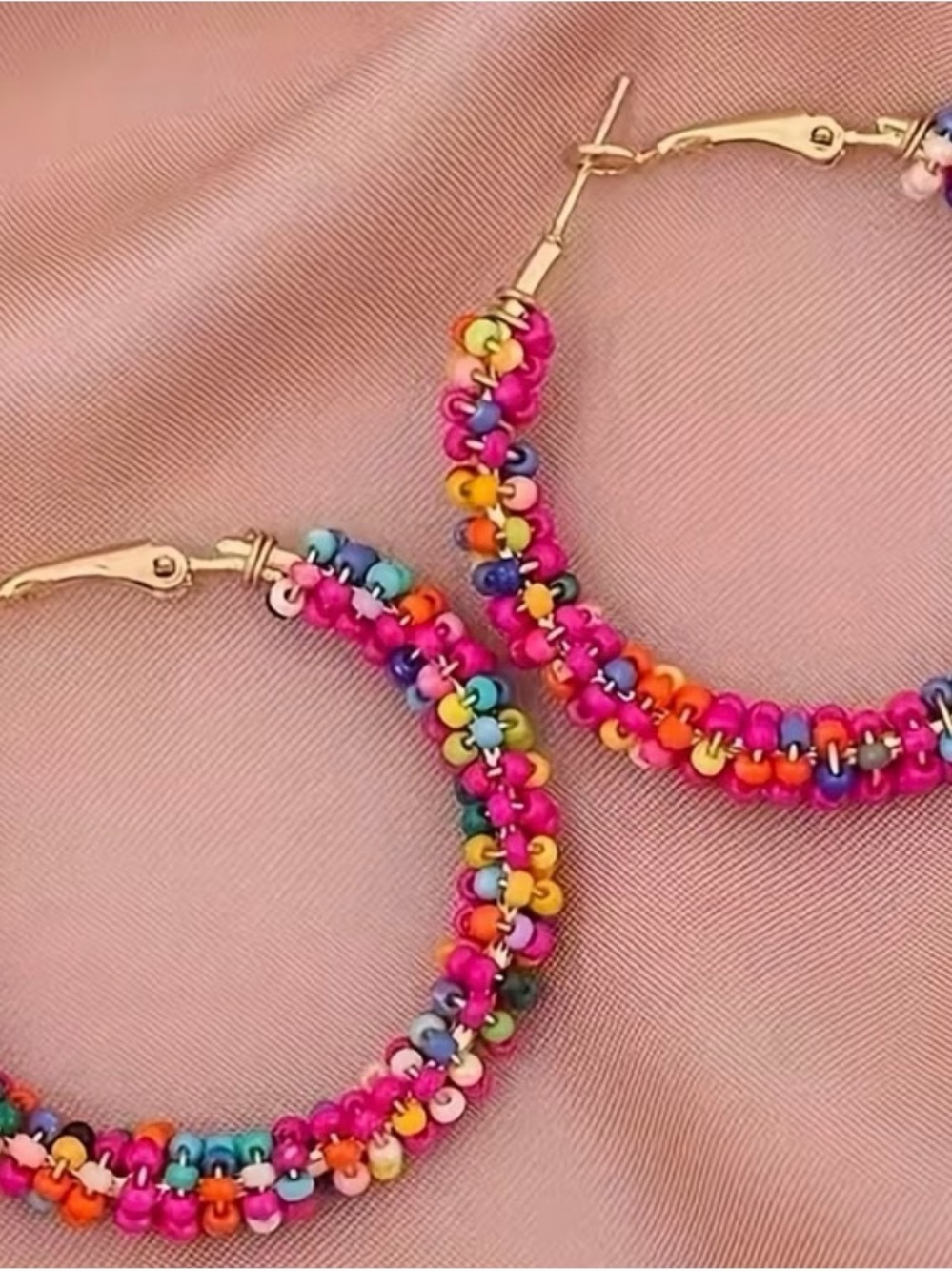 Multicolor Beaded Hoop Earrings - Women Jewelry